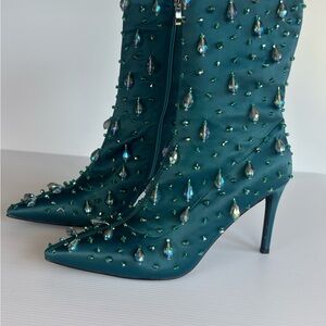 Elegant Teal Embellished Women's Rhinestone, FestivalParty Concert Stage Boots